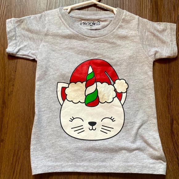 SOLD- Unicorn Cat Holiday Christmas Top- Size 2T - Picture 1 of 2
